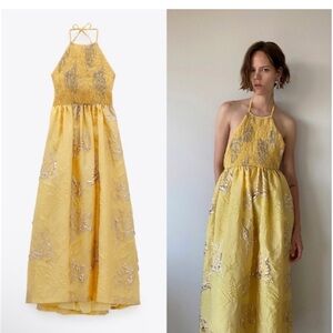 Zara Limited Edition Yellow Halterneck Midi Dress Size XS